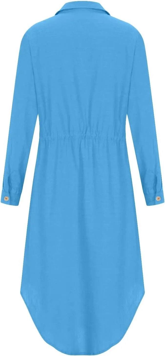Dresses for Women Fall 2024 Plus Size Button Down Ankle Length Dresses Cotton Linen Empire Waist Maxi Long Dresses