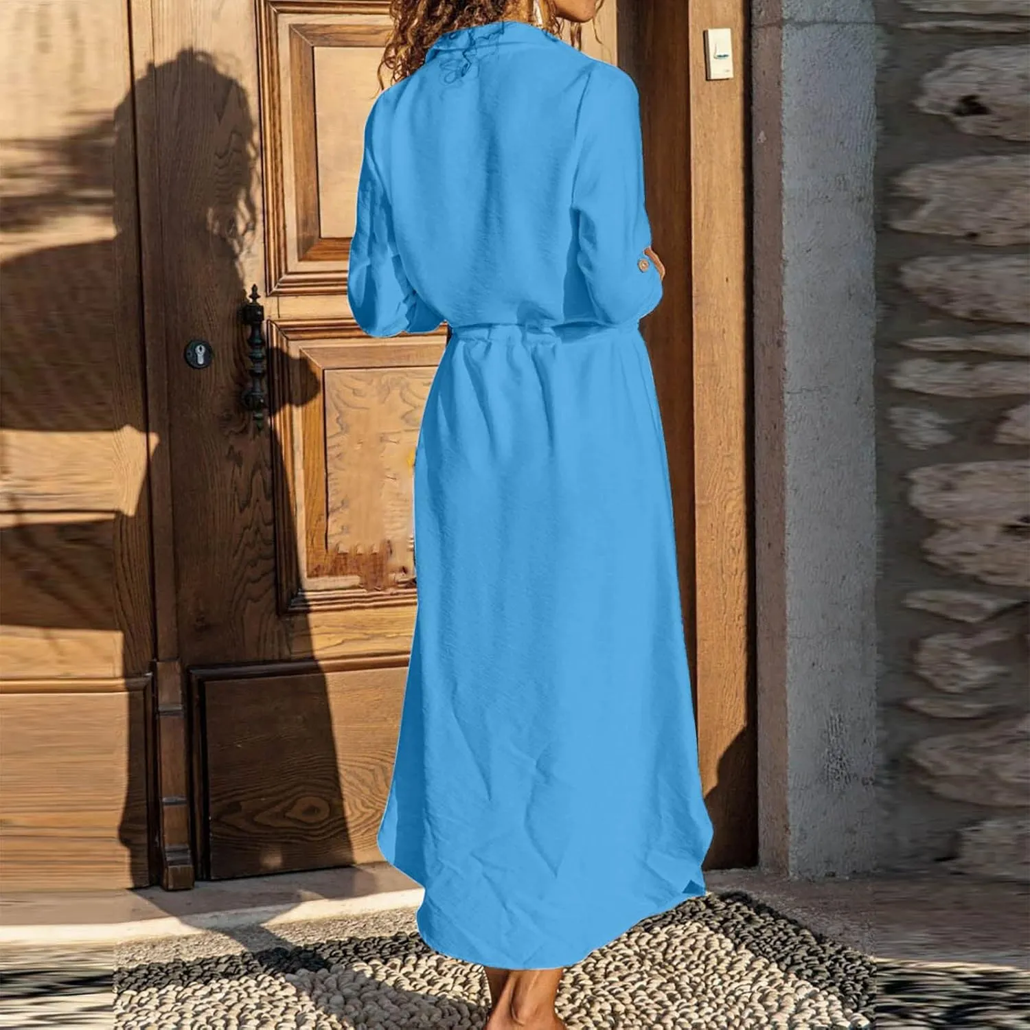 Dresses for Women Fall 2024 Plus Size Button Down Ankle Length Dresses Cotton Linen Empire Waist Maxi Long Dresses