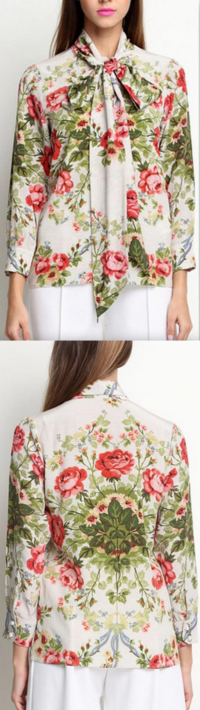Floral-Printed Pussy-Bow Silk Blouse *Limtied Stock*