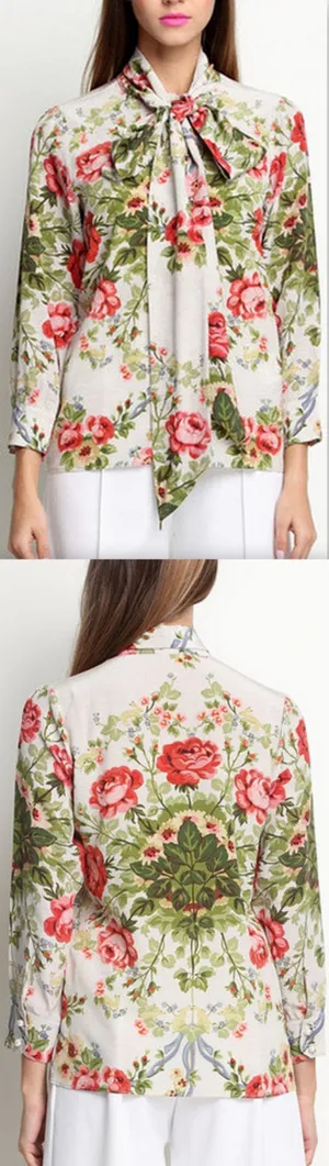 Floral-Printed Pussy-Bow Silk Blouse *Limtied Stock*