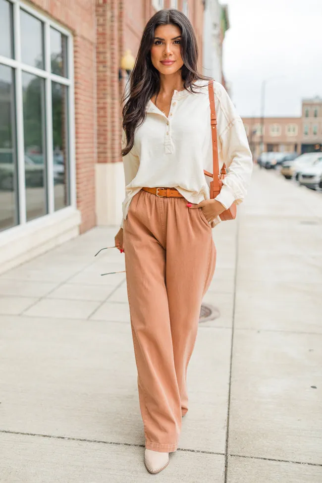 Like Me Again Cream Contrast Stitch Henley FINAL SALE