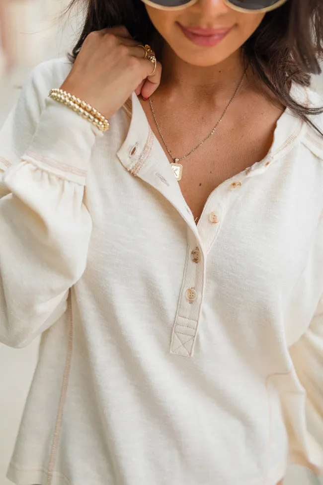 Like Me Again Cream Contrast Stitch Henley FINAL SALE