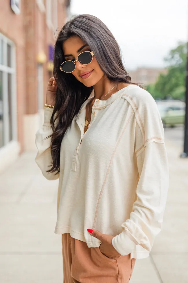 Like Me Again Cream Contrast Stitch Henley FINAL SALE