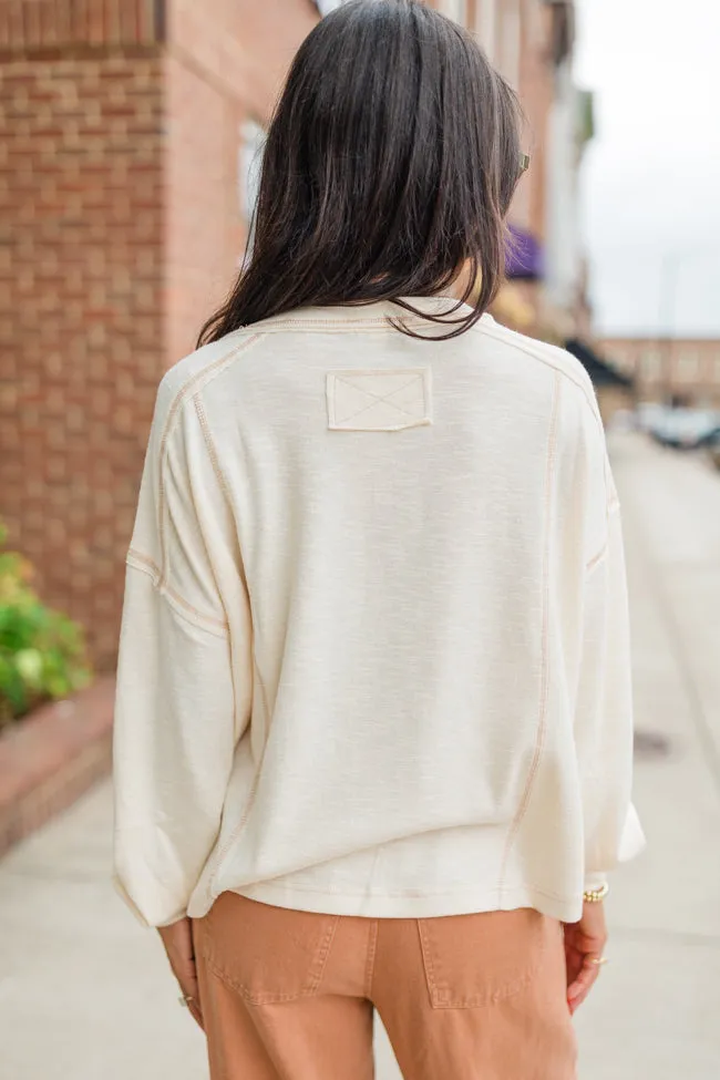 Like Me Again Cream Contrast Stitch Henley FINAL SALE