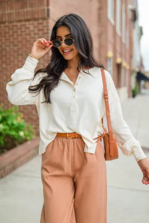 Like Me Again Cream Contrast Stitch Henley FINAL SALE