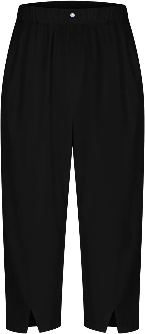 Linen Pants Women Lightweight Summer Casual Straight Leg Capri Pant with Pockets Elastic High Waisted Trousers