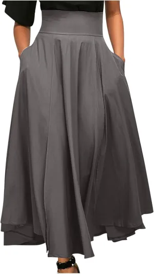 Long Skirts for Women Summer Vintage High Waist Maxi Skirt with Slit Casual Flowy Beach Wrap Skirt with Belt Pockets