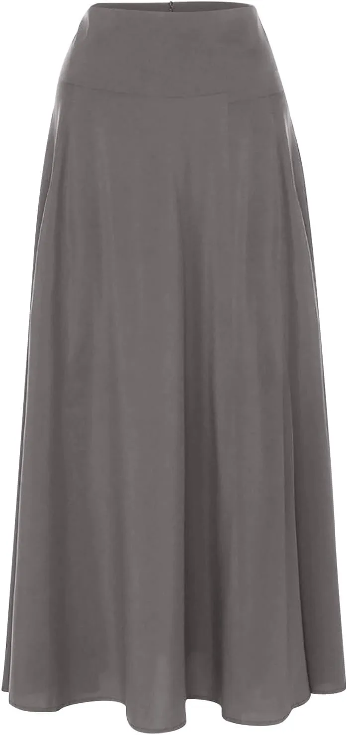 Long Skirts for Women Summer Vintage High Waist Maxi Skirt with Slit Casual Flowy Beach Wrap Skirt with Belt Pockets