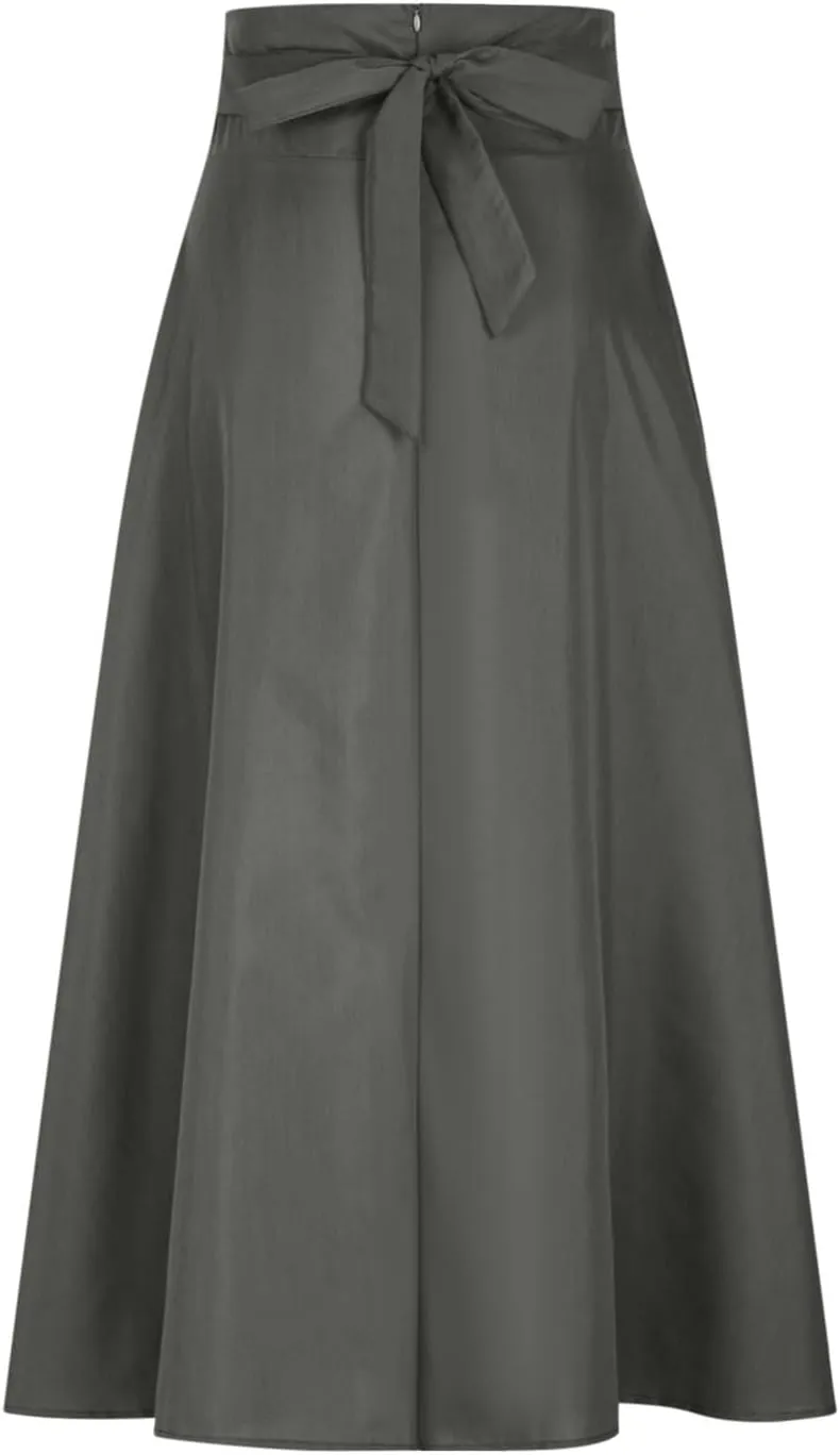 Long Skirts for Women Summer Vintage High Waist Maxi Skirt with Slit Casual Flowy Beach Wrap Skirt with Belt Pockets
