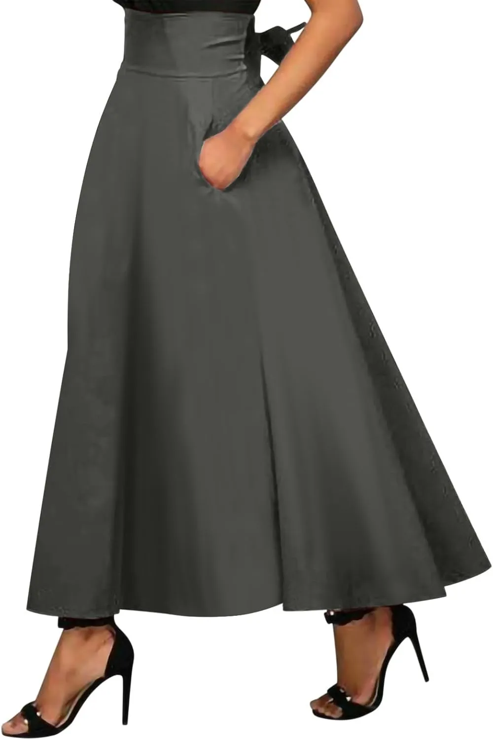 Long Skirts for Women Summer Vintage High Waist Maxi Skirt with Slit Casual Flowy Beach Wrap Skirt with Belt Pockets