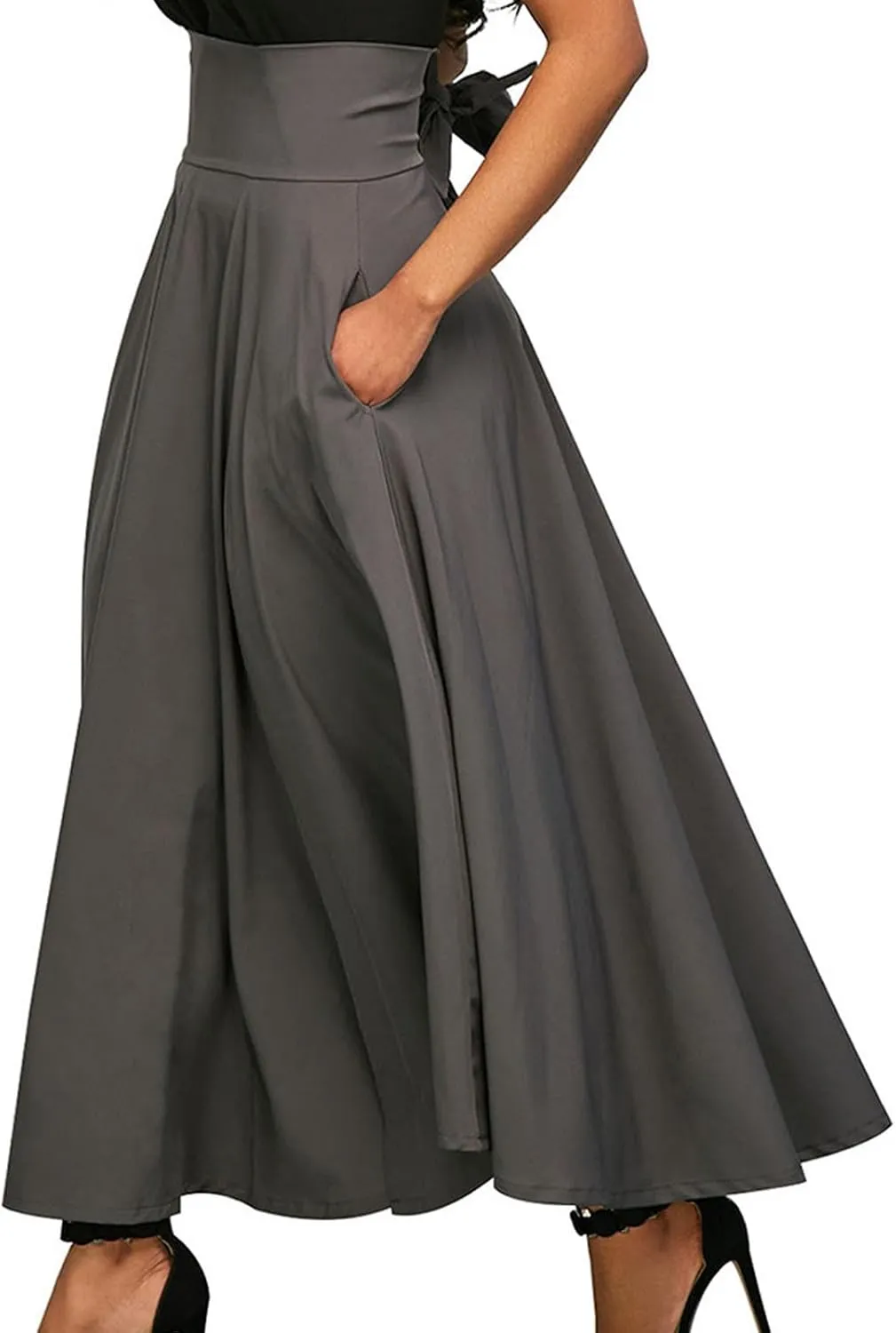 Long Skirts for Women Summer Vintage High Waist Maxi Skirt with Slit Casual Flowy Beach Wrap Skirt with Belt Pockets