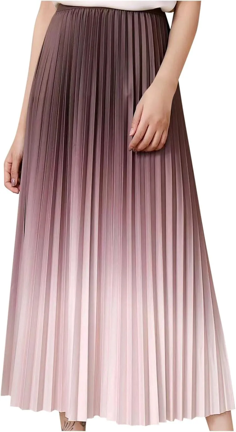 Long Skirts for Women Trendy High Waisted A Line Maxi Skirt Casual Gradient Flowy Pleated Vacation Boho Beach Skirt