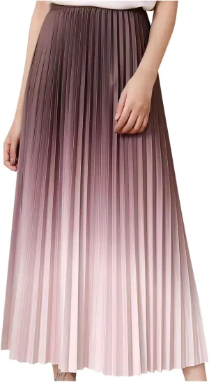 Long Skirts for Women Trendy High Waisted A Line Maxi Skirt Casual Gradient Flowy Pleated Vacation Boho Beach Skirt