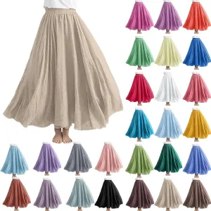 Long Skirts for Women Trendy Vacation Soft Flowy Beach Linen Maxi Skirt Full Length Elastic High Waisted Boho Skirt