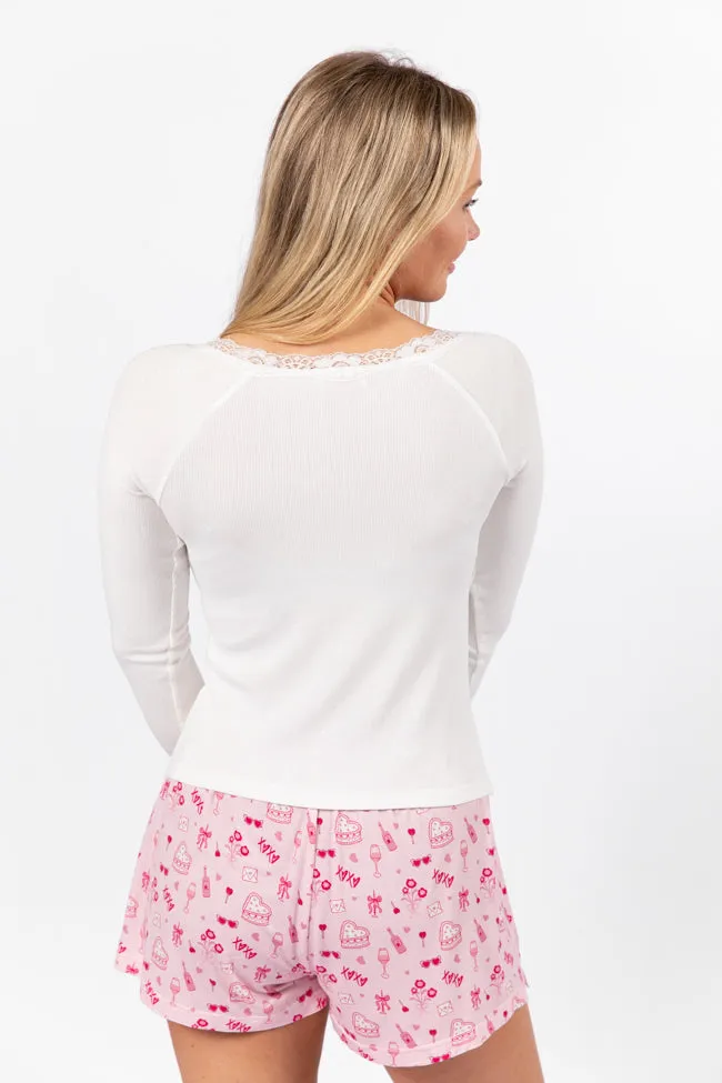 Make Your Choice Ivory Ribbed Lace Trim Henley Long Sleeve Tee FINAL SALE