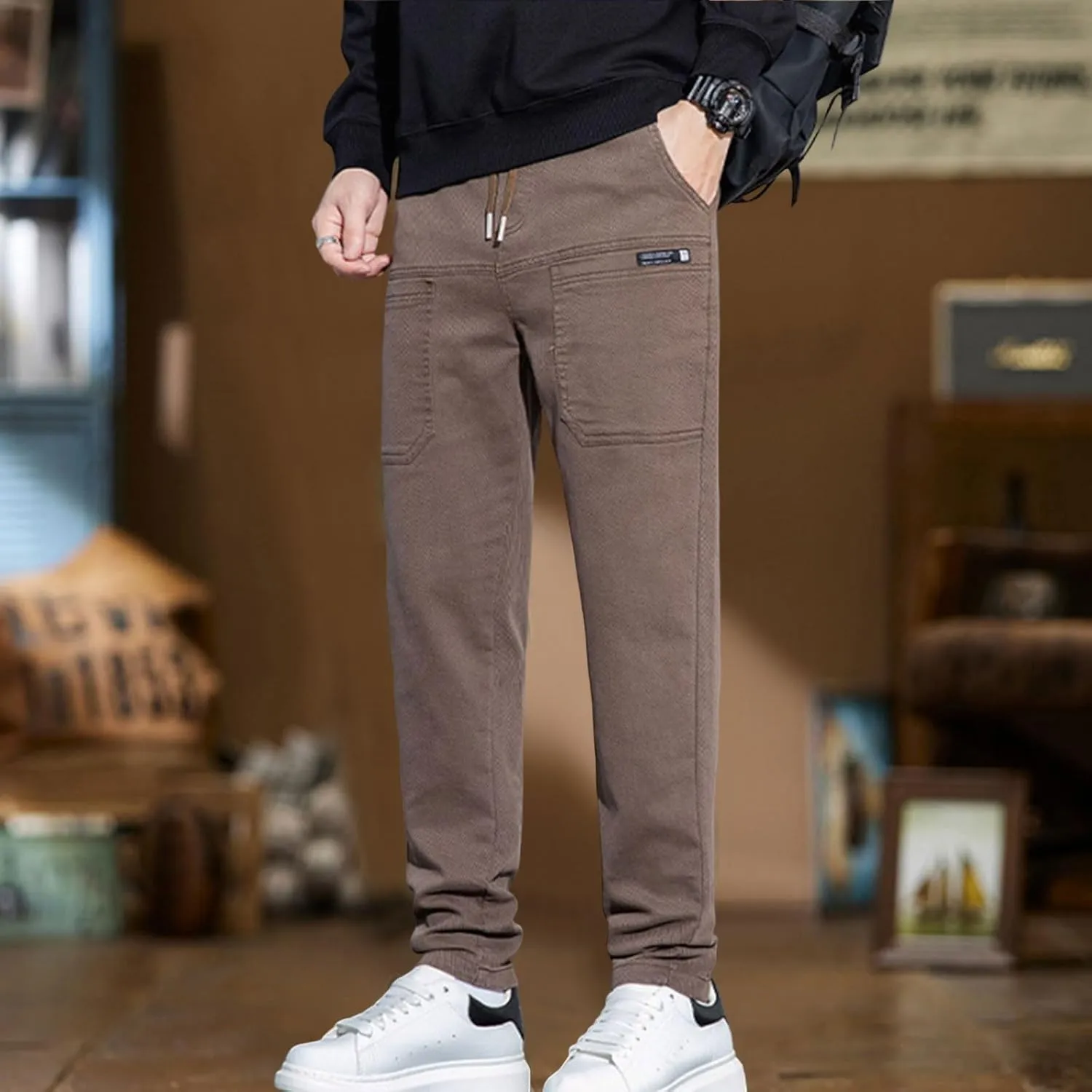 Mens Cargo Pants Slim Fit Multipants - High Stretch Multi-Pocket Durable Cargo Pants Drawstring Tapered Chinos Work Pant