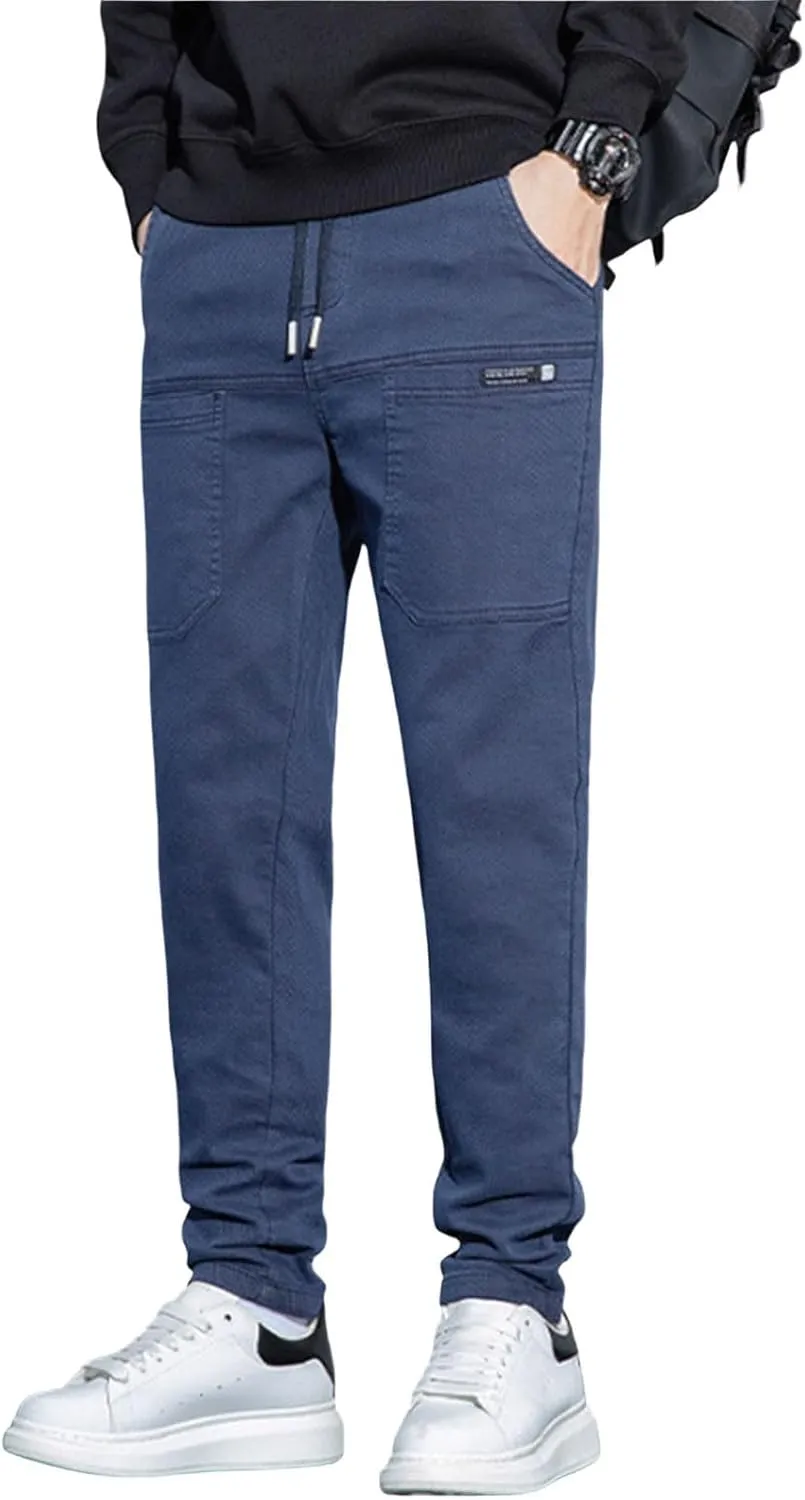 Mens Cargo Pants Slim Fit Multipants - High Stretch Multi-Pocket Durable Cargo Pants Drawstring Tapered Chinos Work Pant