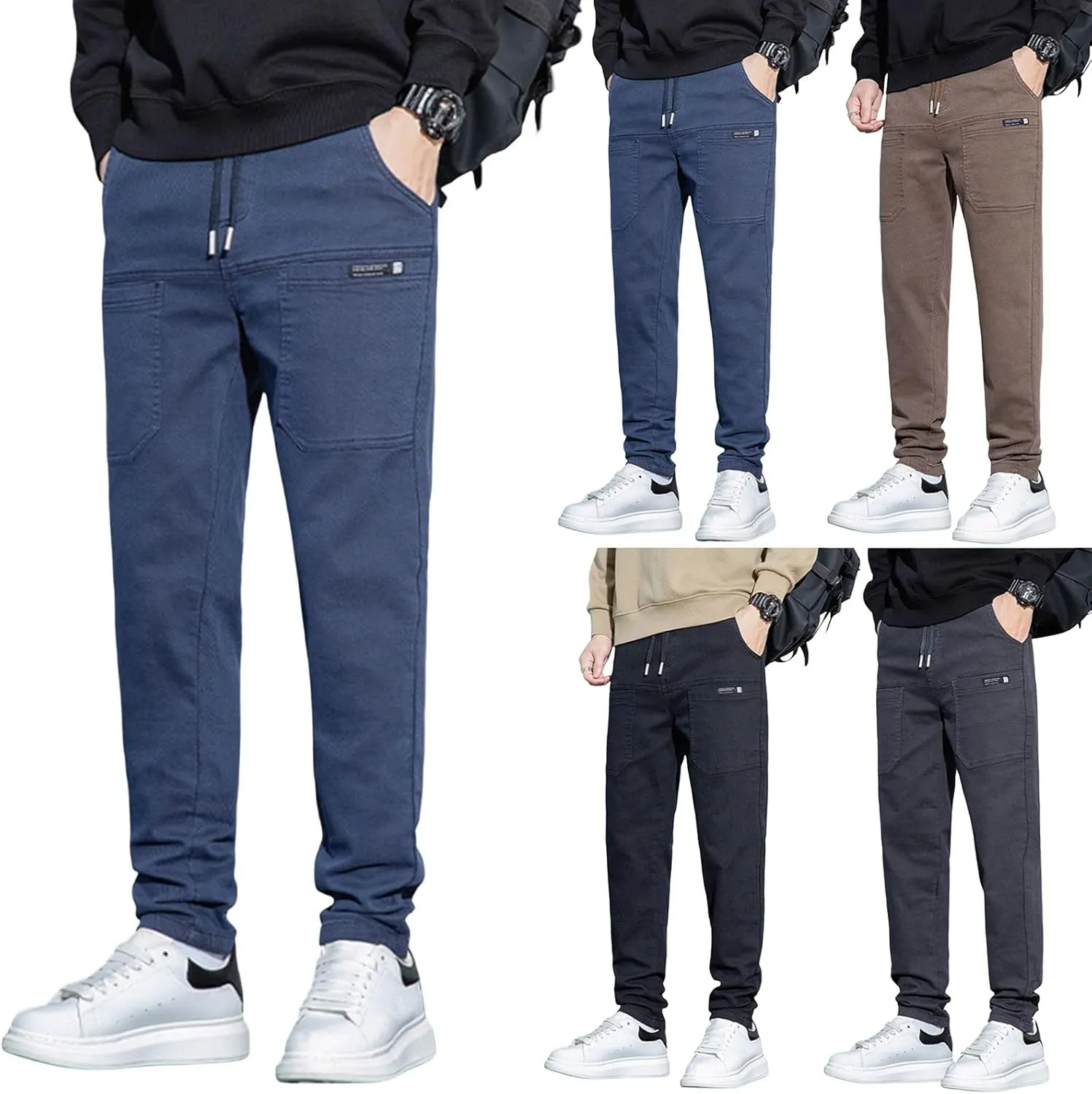 Mens Cargo Pants Slim Fit Multipants - High Stretch Multi-Pocket Durable Cargo Pants Drawstring Tapered Chinos Work Pant