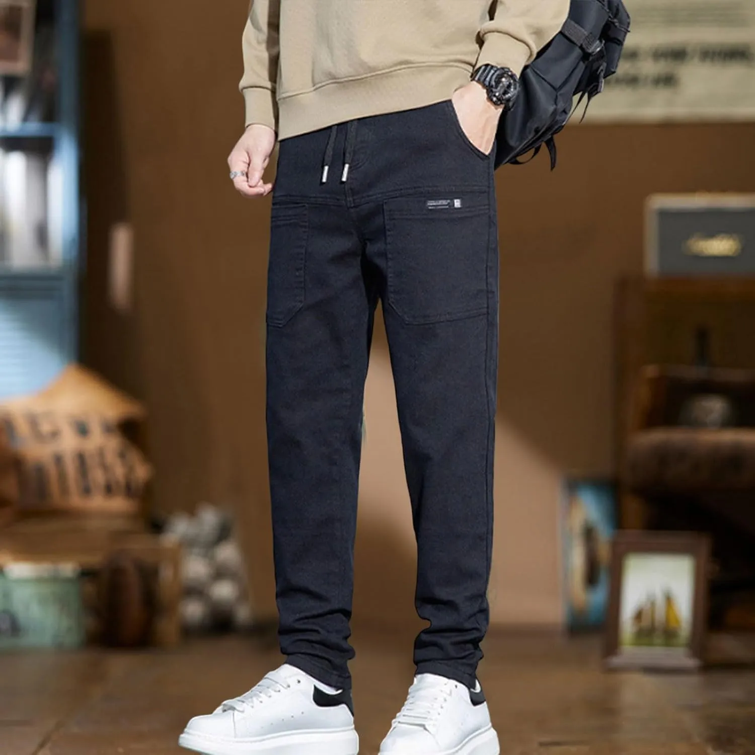 Mens Cargo Pants Slim Fit Multipants - High Stretch Multi-Pocket Durable Cargo Pants Drawstring Tapered Chinos Work Pant