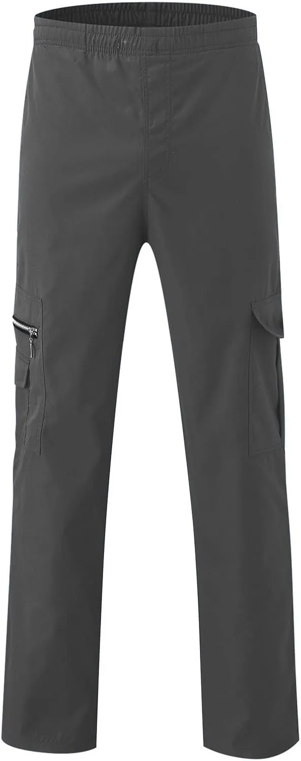 Mens Cargo Pants with Pockets Athletic Drawstring High Waist Workout Gym Pants Casual Slim Fit Straight Leg Trousers