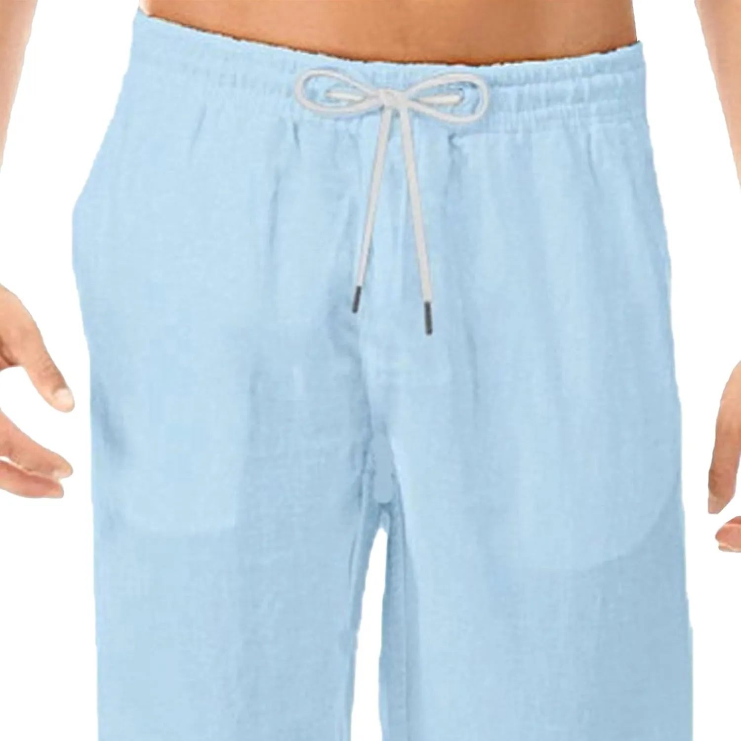 Men's Casual Elastic Waist Lantern Pants Lightweight Linen Lounge Trousers Classic Jogger Yoga Loose Chinos
