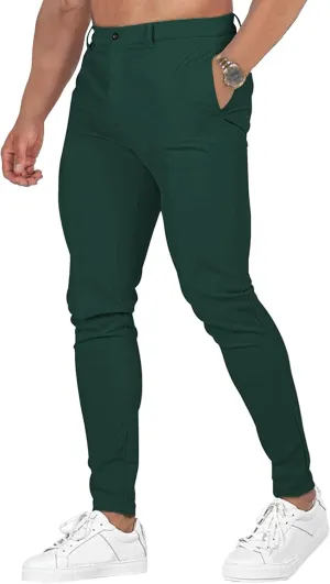 Men's Chinos Slim Fit Pants Stretch Skinny Tapered Dress Slack Comfort Casual Solid Workout Trousers (Green,3X-Large)