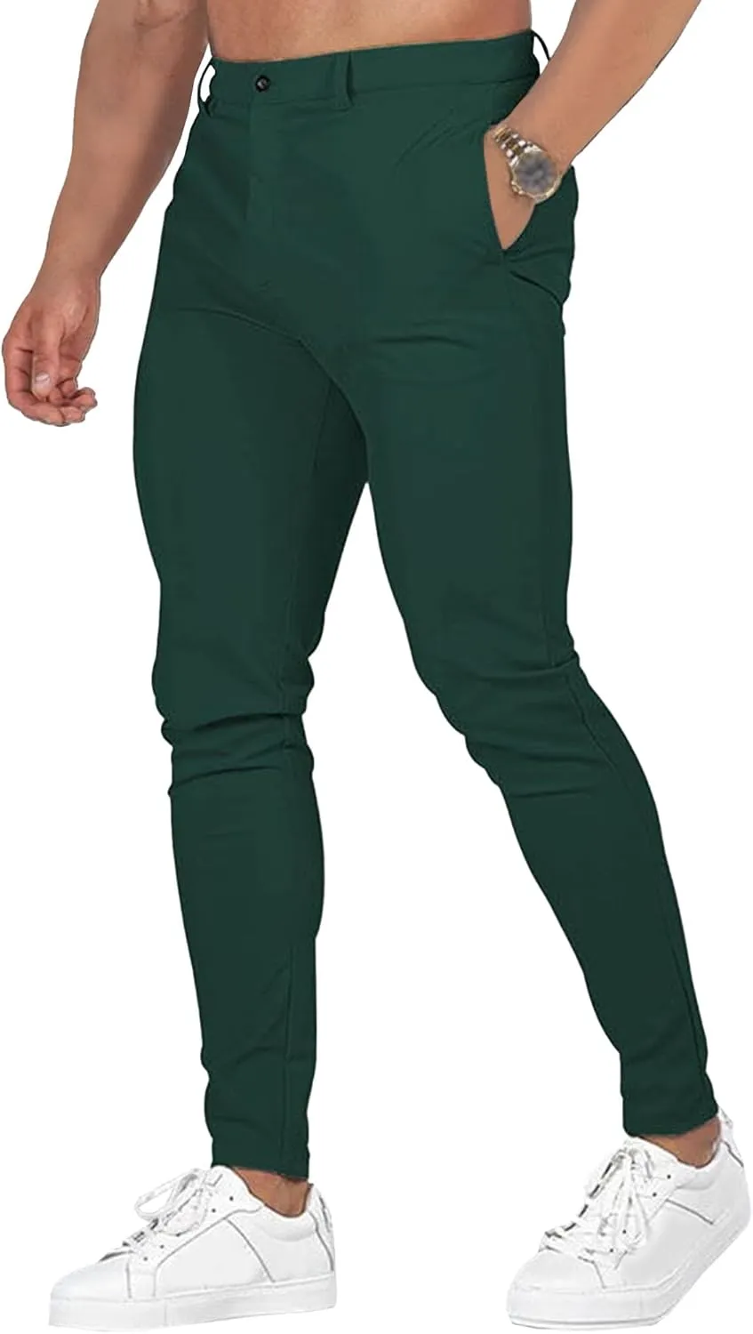 Men's Chinos Slim Fit Pants Stretch Skinny Tapered Dress Slack Comfort Casual Solid Workout Trousers (Green,3X-Large)