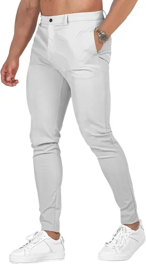 Men's Chinos Slim Fit Pants Stretch Skinny Tapered Dress Slack Comfort Casual Solid Workout Trousers (White,X-Large)
