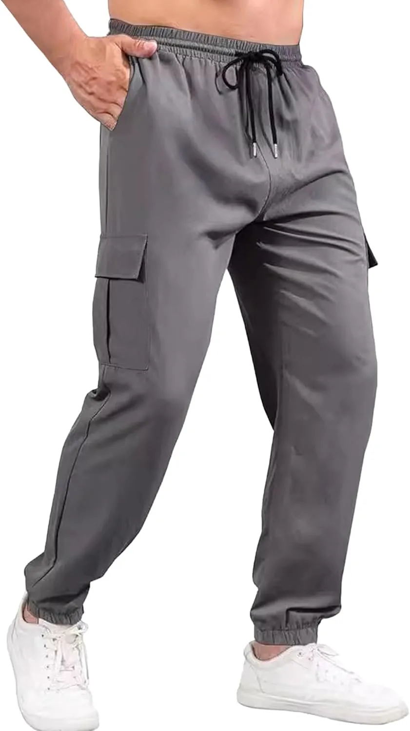Mens Chinos Slim Fit Pocket Pants Regular Fit Casual Cargo Joggers Tapered Dress Comfort Solid Trousers (Grey,3X-Large)