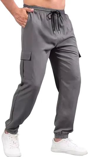 Mens Chinos Slim Fit Pocket Pants Regular Fit Casual Cargo Joggers Tapered Dress Comfort Solid Trousers (Grey,3X-Large)