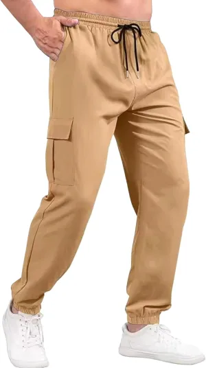 Mens Chinos Slim Fit Pocket Pants Regular Fit Casual Cargo Joggers Tapered Dress Comfort Solid Trousers (Khaki,3X-Large)