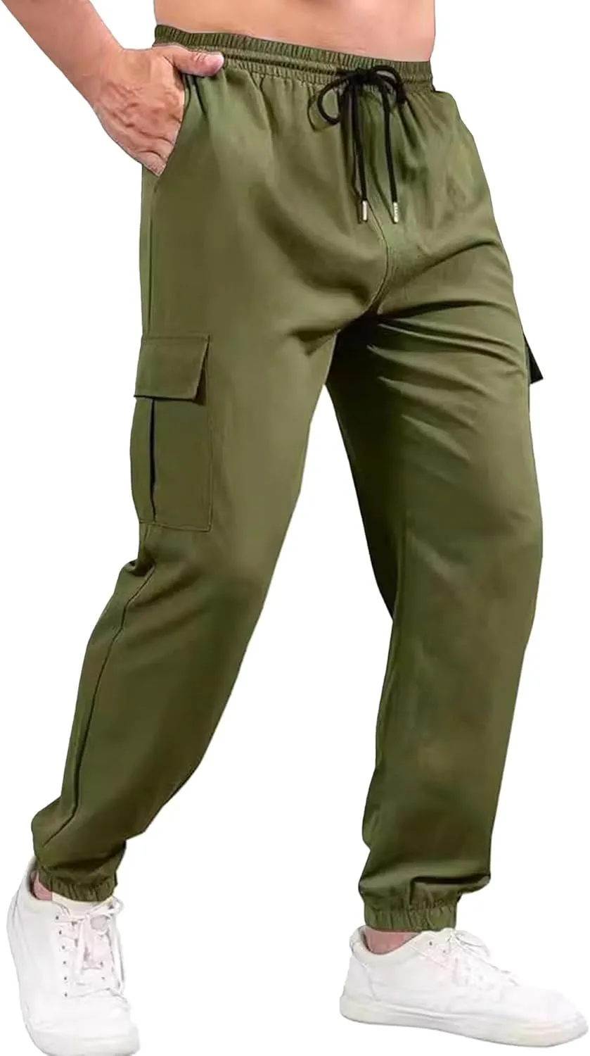Mens Chinos Slim Fit Pocket Pants Regular Fit Casual Cargo Joggers Tapered Dress Comfort Solid Trousers