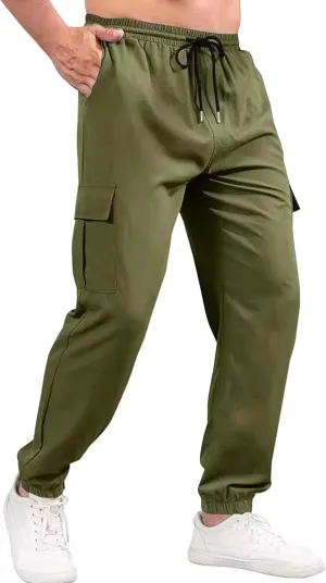 Mens Chinos Slim Fit Pocket Pants Regular Fit Casual Cargo Joggers Tapered Dress Comfort Solid Trousers