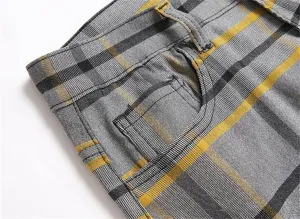 Men's Fashion Stretch Dress Pants Slim Fit Plaid Skinny Long Pants Casual Business Sweatpants Dress Chinos Pants