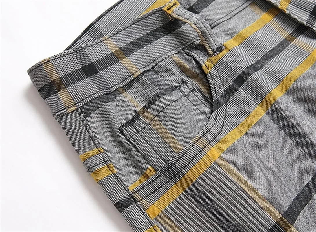 Men's Fashion Stretch Dress Pants Slim Fit Plaid Skinny Long Pants Casual Business Sweatpants Dress Chinos Pants