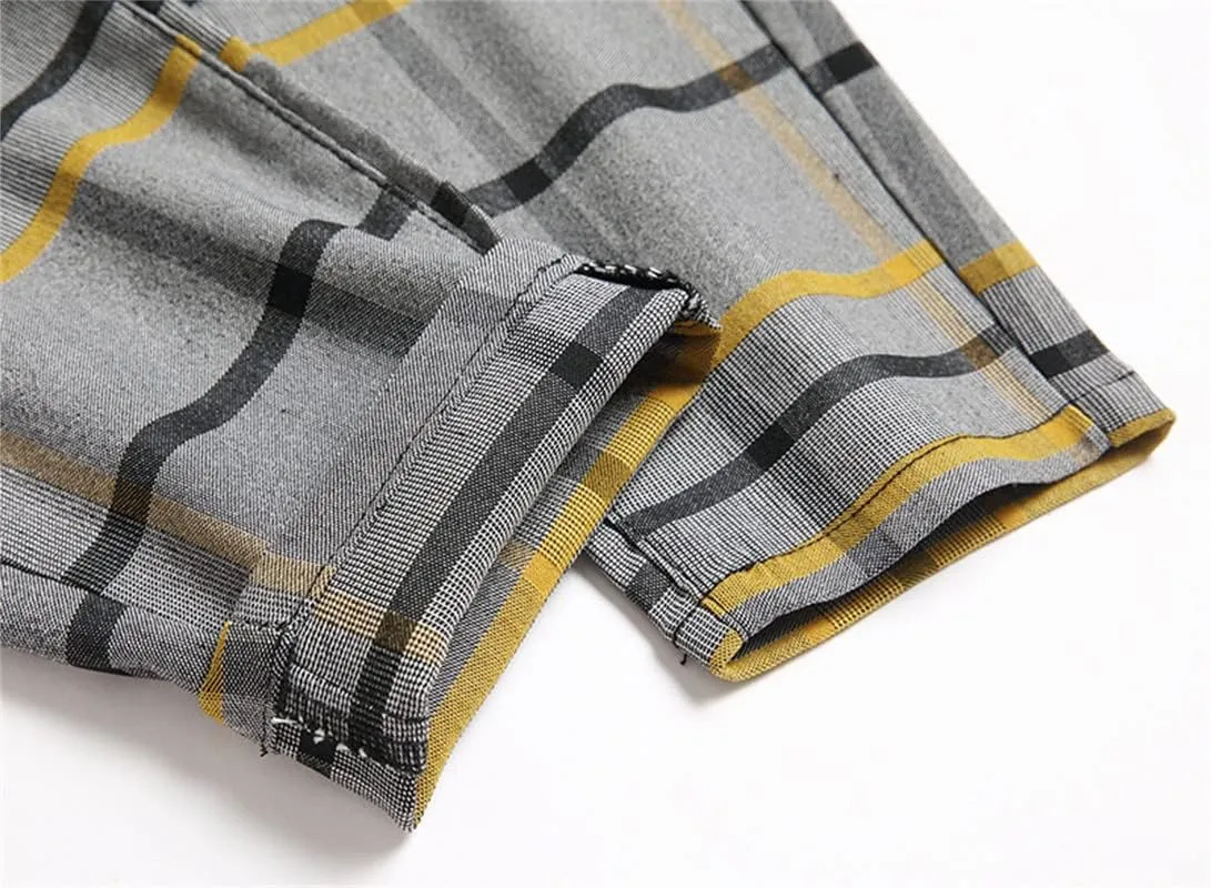 Men's Fashion Stretch Dress Pants Slim Fit Plaid Skinny Long Pants Casual Business Sweatpants Dress Chinos Pants