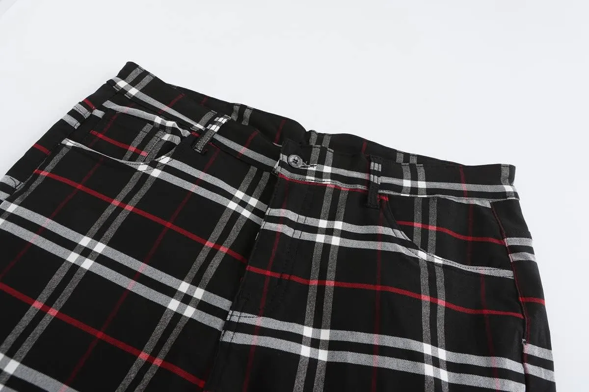 Men's Fashion Stretch Dress Pants Slim Fit Plaid Skinny Long Pants Casual Business Sweatpants Dress Chinos Pants
