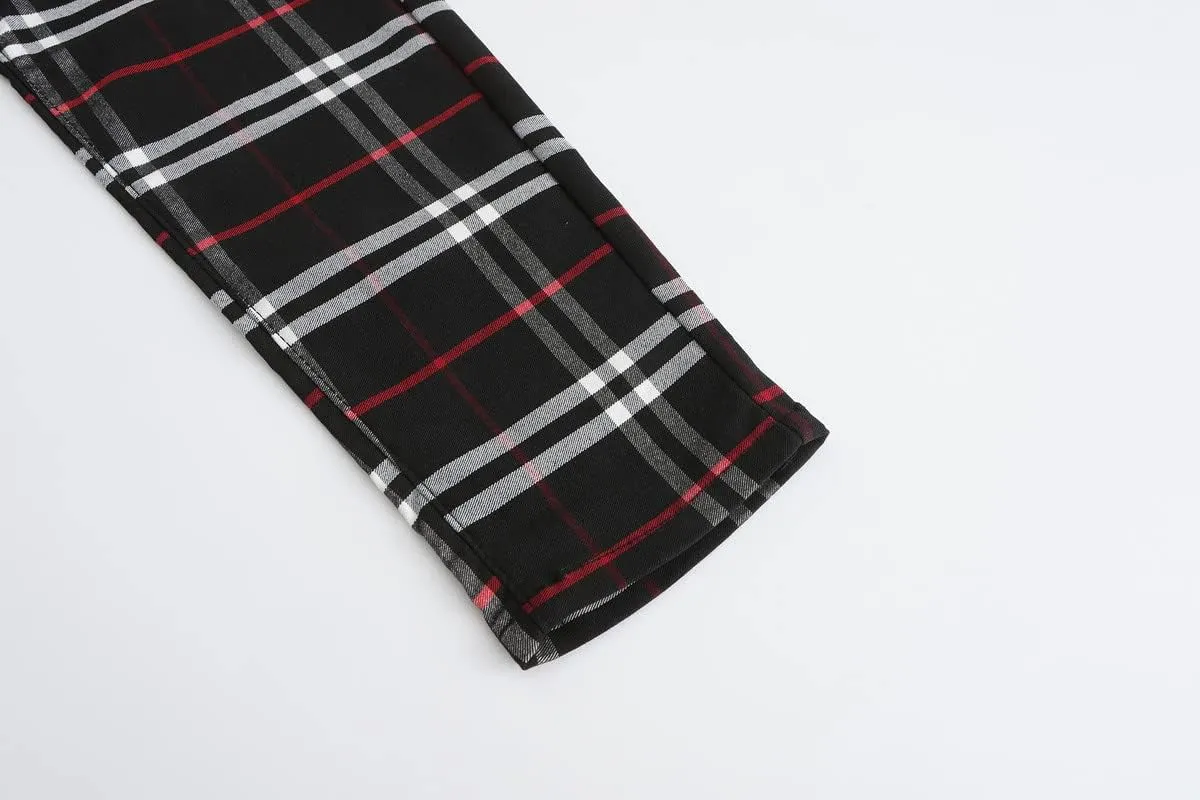 Men's Fashion Stretch Dress Pants Slim Fit Plaid Skinny Long Pants Casual Business Sweatpants Dress Chinos Pants