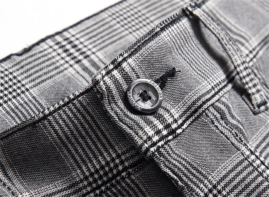 Men's Fashion Stretch Dress Pants Slim Fit Plaid Skinny Long Pants Casual Business Sweatpants Dress Chinos Pants