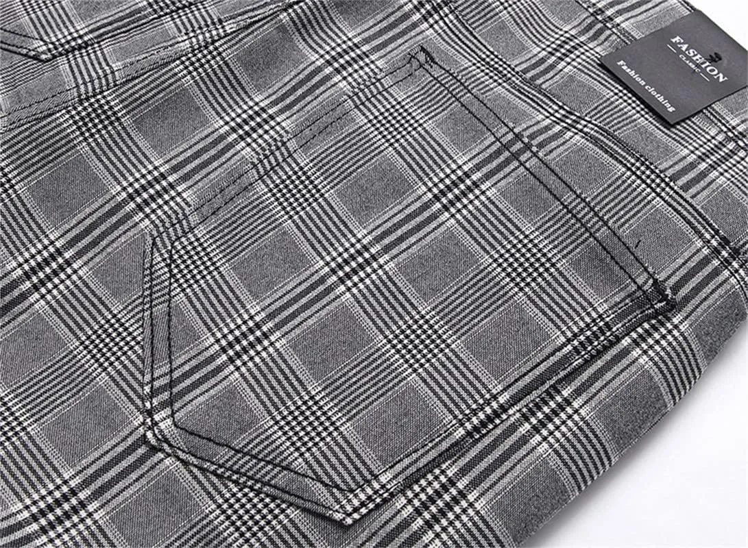Men's Fashion Stretch Dress Pants Slim Fit Plaid Skinny Long Pants Casual Business Sweatpants Dress Chinos Pants