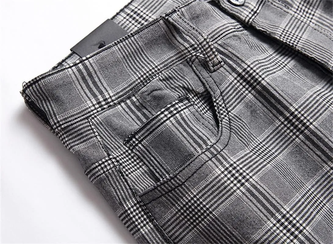 Men's Fashion Stretch Dress Pants Slim Fit Plaid Skinny Long Pants Casual Business Sweatpants Dress Chinos Pants