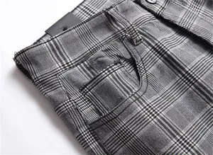 Men's Fashion Stretch Dress Pants Slim Fit Plaid Skinny Long Pants Casual Business Sweatpants Dress Chinos Pants