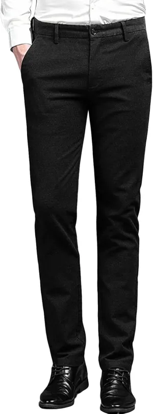 Men's Flat Front Straight Fit Dress Pant Comfort Skinny Slim Fit Stretch Business Fashion Pencil Chinos Pants (31,Black)