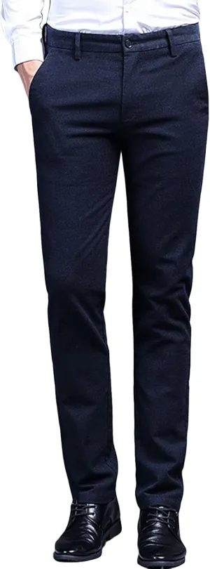Men's Flat Front Straight Fit Dress Pant Comfort Skinny Slim Fit Stretch Business Fashion Pencil Chinos Pants (33,Blue)