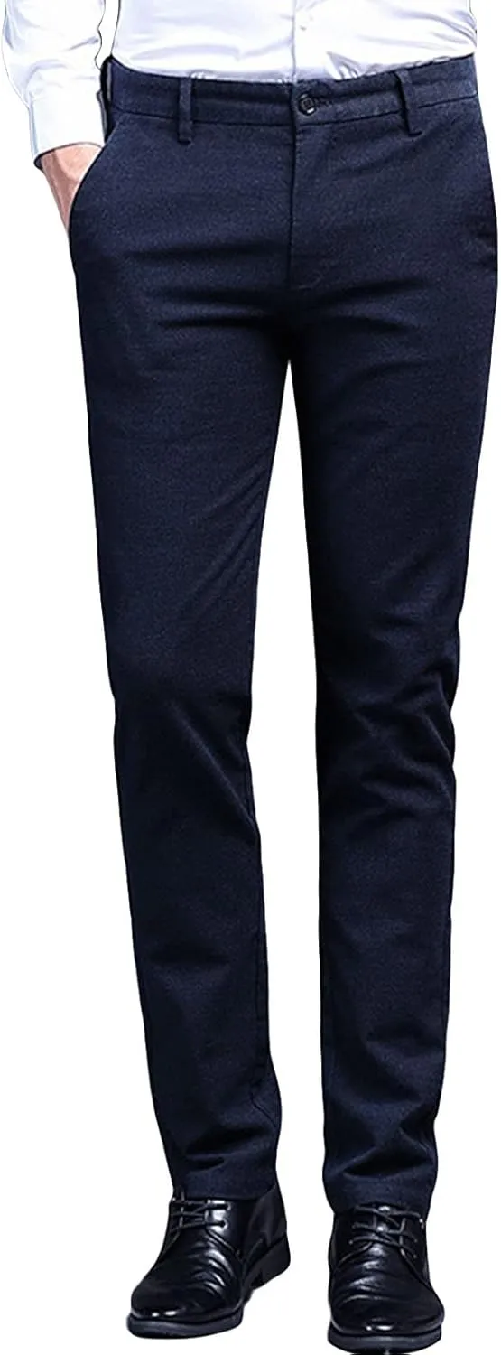 Men's Flat Front Straight Fit Dress Pant Comfort Skinny Slim Fit Stretch Business Fashion Pencil Chinos Pants (33,Blue)