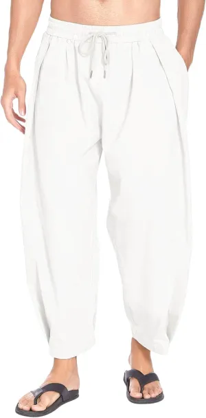 Men's Lightweight Linen Lounge Lantern Pants Classic Jogger Yoga Loose Chinos Casual Elastic Waist Trousers