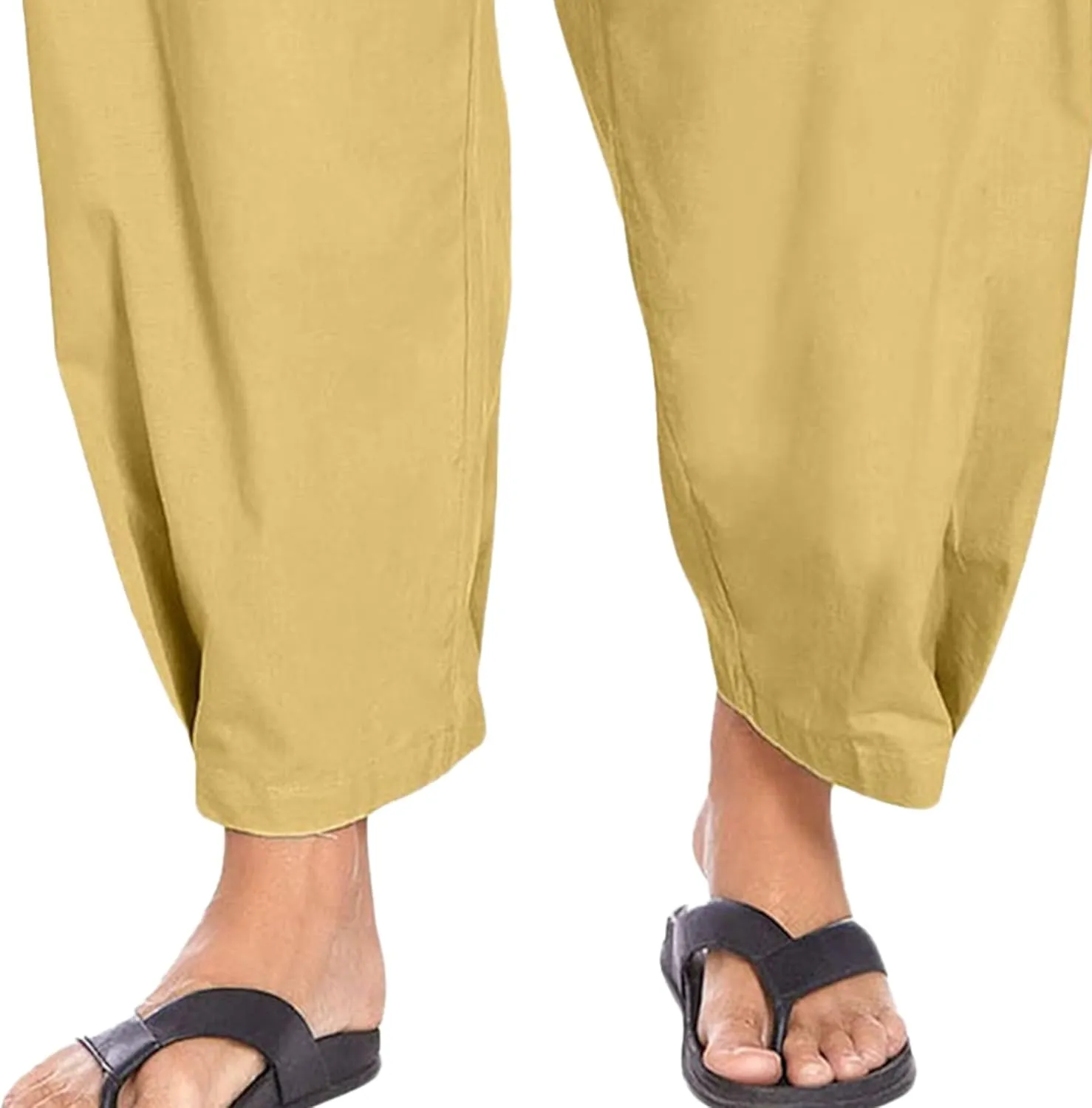 Men's Lightweight Linen Lounge Lantern Pants Classic Jogger Yoga Loose Chinos Casual Elastic Waist Trousers