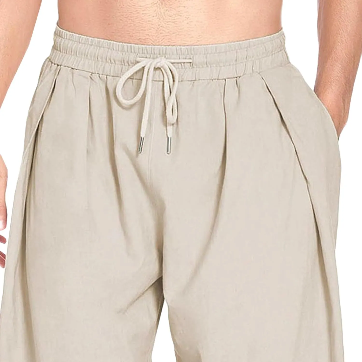 Men's Lightweight Linen Lounge Lantern Pants Classic Jogger Yoga Loose Chinos Casual Elastic Waist Trousers