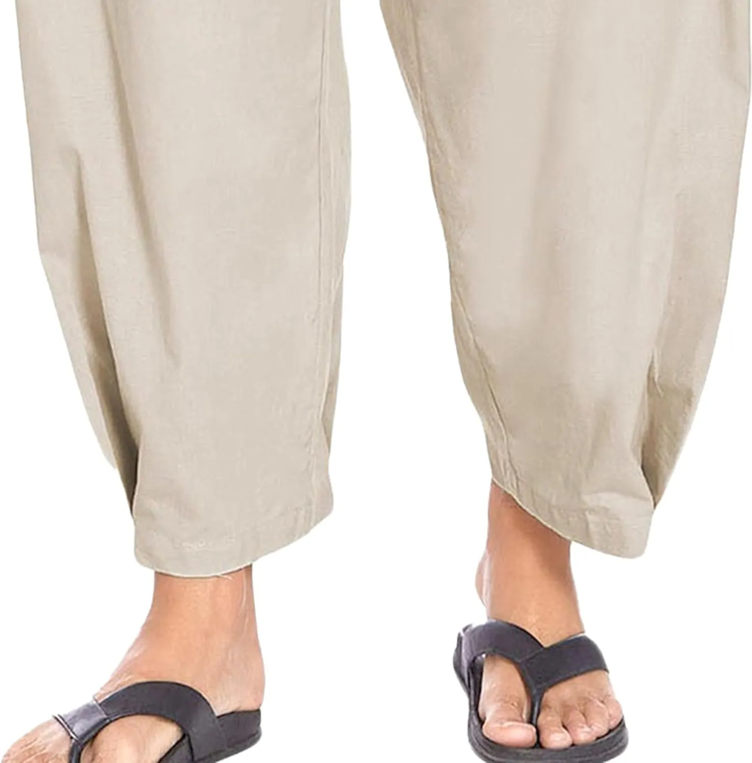 Men's Lightweight Linen Lounge Lantern Pants Classic Jogger Yoga Loose Chinos Casual Elastic Waist Trousers