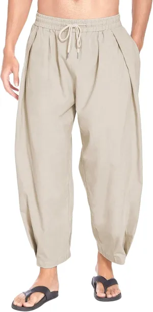 Men's Lightweight Linen Lounge Lantern Pants Classic Jogger Yoga Loose Chinos Casual Elastic Waist Trousers